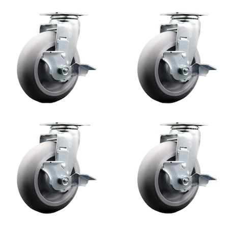 Service Caster 6 Inch Thermoplastic Rubber Swivel Caster Set with Ball Bearings and Brakes SCC-20S620-TPRBD-TLB-4